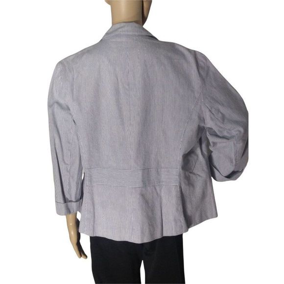 George Pinstripe 3/4 Sleeve Lined Blazer Blue Whit - Picture 3 of 5